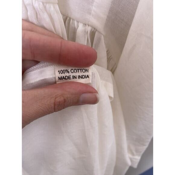 House Of Sundar Sara Midi Dress Snow White Indian Cotton Pockets Peasant Sz XL - Picture 7 of 7